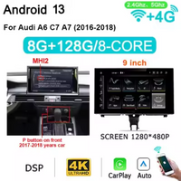 9'' Wireless Carplay Android 13 for Audi A6 C7 A7 2012-2018 2Din