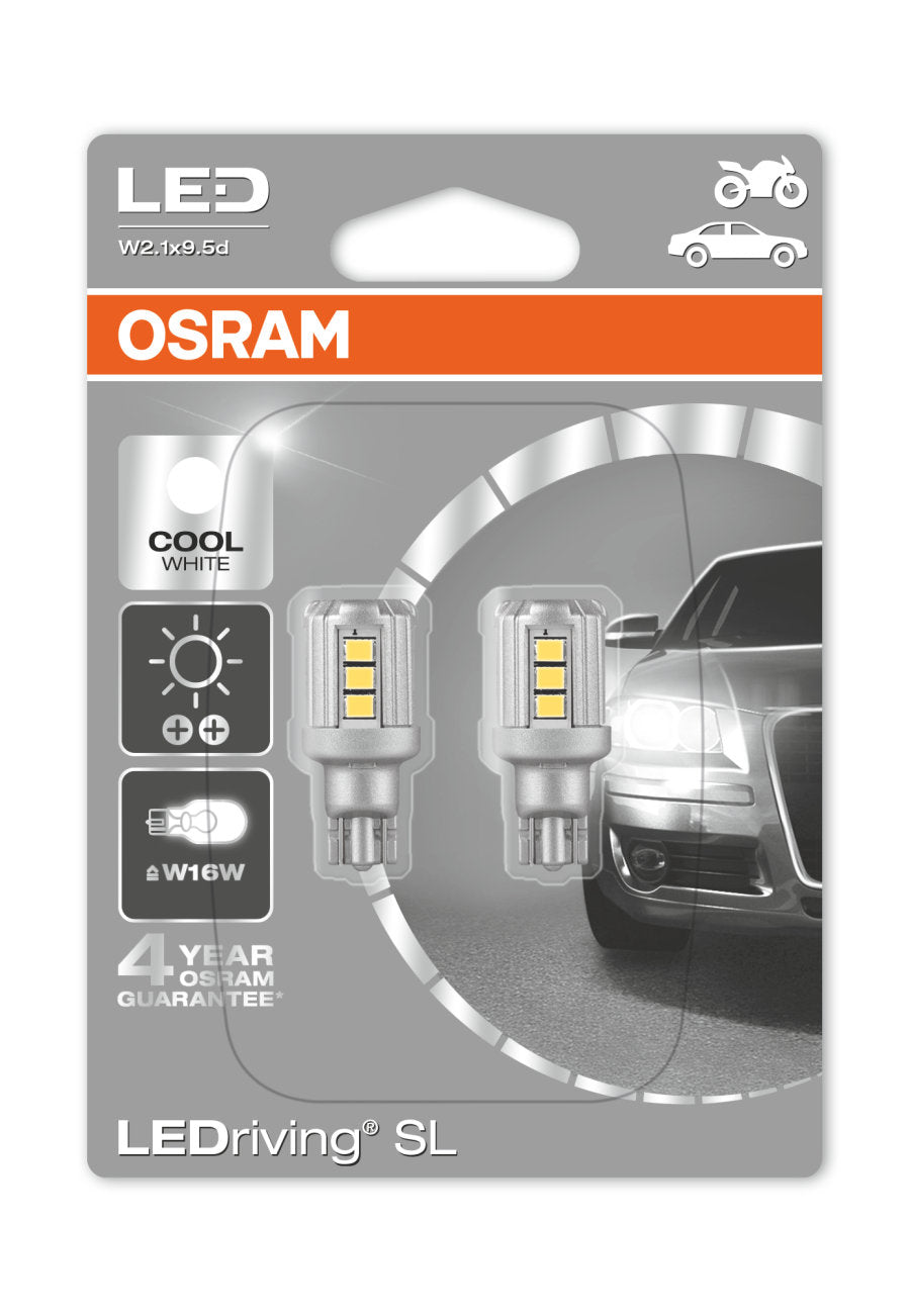 OSRAM LEDriving® SL, ≜ W16W, Blanc 6000K, lampes de signalisation LED,  Off-road uniquement, pas d'homologation ECE, Double Blister
